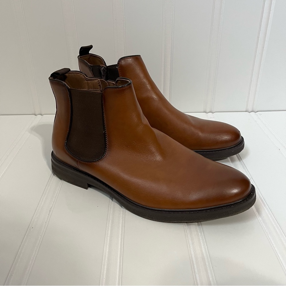 Madden NYC Cognac Ettan Chelsea Faux Leather Slip On Side Zip Boots Mens 12